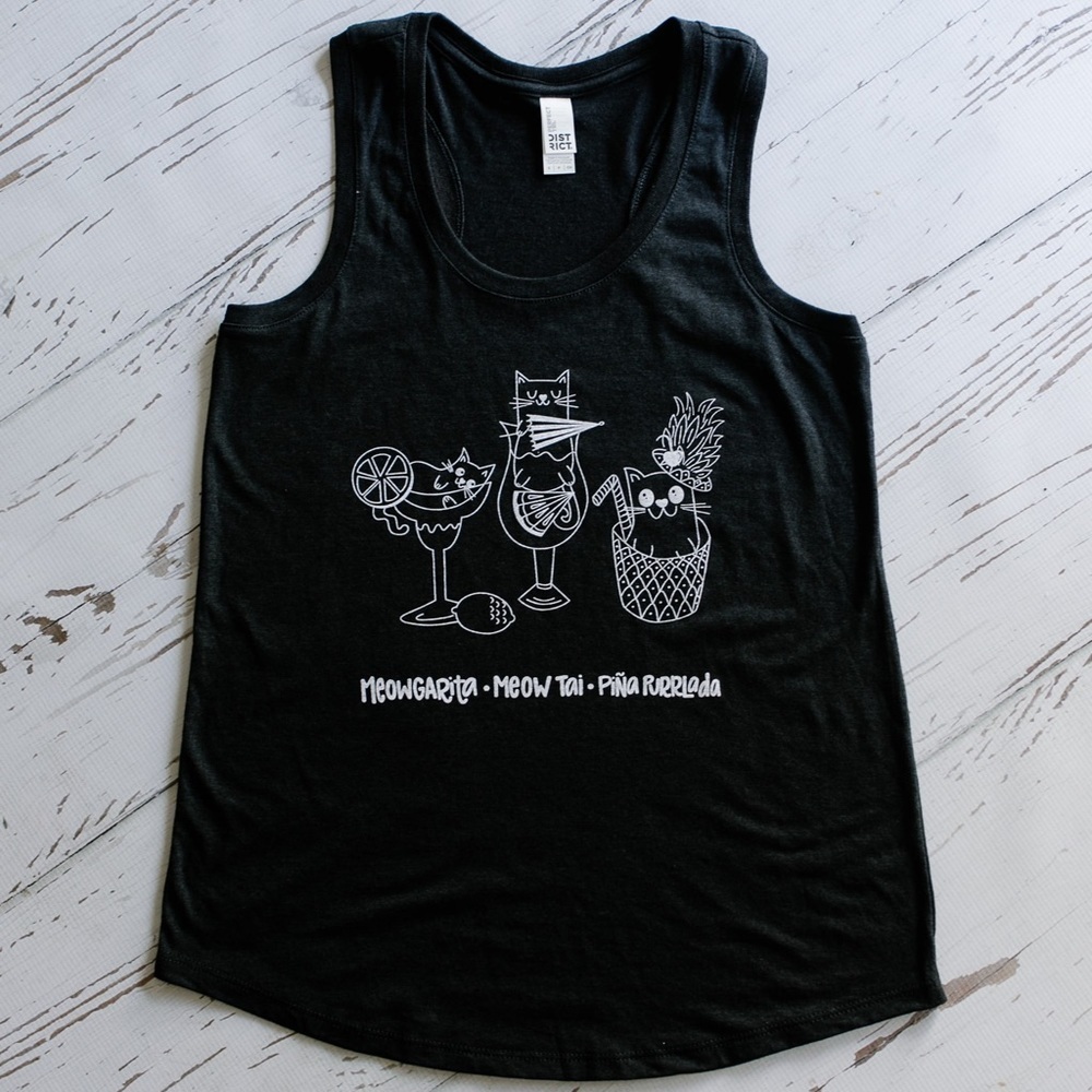 CatLadyBox Gray Tropical Cat Cocktails Tank Top size XXL